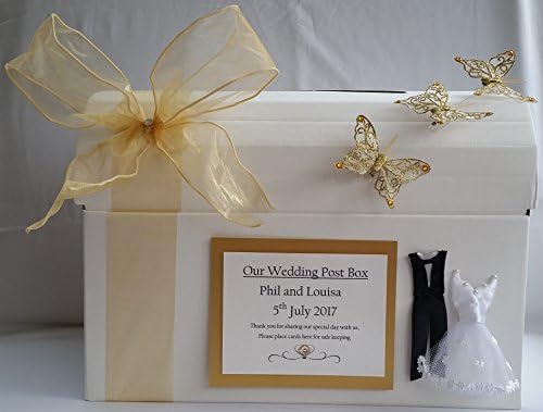 Personalised Wedding Card Chest Post Box, Bride Groom and Butterflies