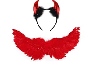 SULOLI Alas de Ángel Disfraz，Alas de Ángel y Halo，Alas Angel Niño para Disfraz de Halloween,Carnaral,Cosplay y Fiesta（Rojo）