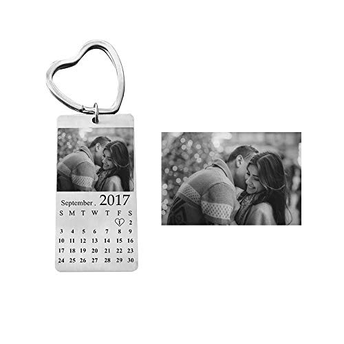 Preisvergleich Produktbild Personalisierter Kalender Keychain Bild und Datums-Liebes-Ring Keychain spezielles Jahrestags-Geschenk