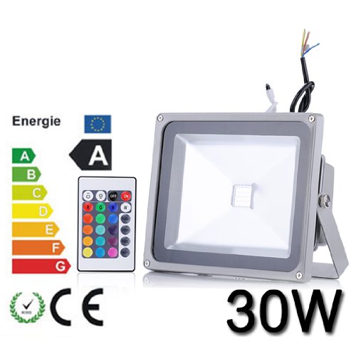 10W 20W 30W 50W LED RGB Strahler Fluter Licht Flutlicht IP65/CE Spot Scheinwerfer mit Fernbedienung Farbwechsel Wandstrahler Außenstrahler (30 Watt)