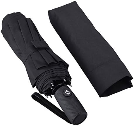 60 Mph Windproof Umbrella, PrimAcc Reinforced Frame Umbrella with Anti-Slip Handle 9 Ribs Auto Folding & Compact Umbrella Automatic Open & Close Travel Umbrella Strong for Men and Women, Black