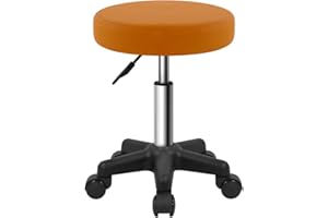 FURWOO Runder Rollhocker Höhenverstellbarer Hocker mit Rädern für Spa Salon Massage Braun