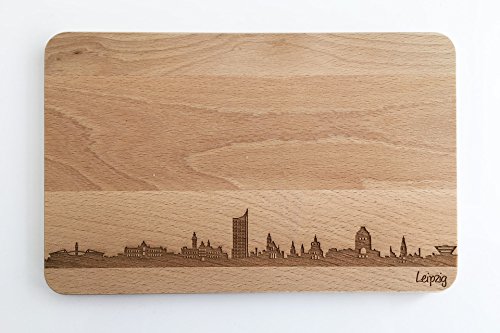 Brotzeitbrett Leipzig Skyline | Frühstücksbrettchen aus Buche | Holz Schneidbrett | Geschenk mit Gravur | Frühstücksbrett | Sachsen (ohne persönlicher Gravur)