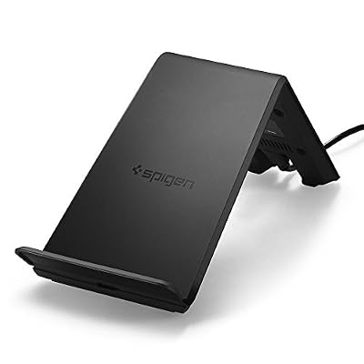 Spigen Chargeur Rapide Sans Fil, Spigen Essential FAST[Certifié Qi] [Intelligent Power Technology] Double Bobines pour Portrait paysage Support Fast pour iPhone X/8/8 Plus compatibles Qi Téléphone - F303W