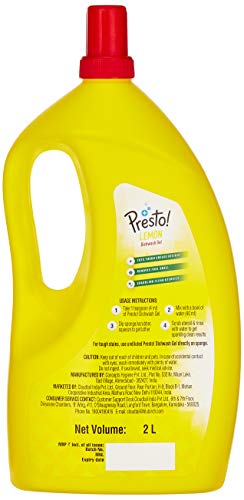 Amazon Brand - Presto! Dish Wash Gel - 2 L (Lemon)