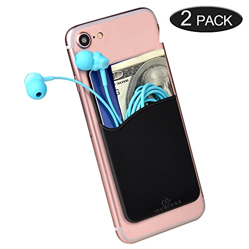 2 StÃ¼ck Smartphone Kartenhalter, Handy Silikon Kartenhalterung Universal aufklebbares Kartenetui smart wallet (Schwarz)