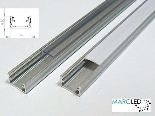 Aluminium Surface Mounted LED Strip Light Profile K2, Anodized, Silver, Set with Milky Cover and Two end caps, Length: 1m / 100cm / 1000mm