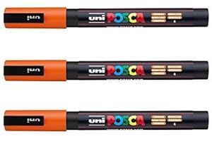 Posca - Marqueurs PC-3 M Uni-Ball - Gamme complète de 40 couleurs disponibles (Lot de 3) Orange