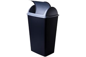 SUSTANIA Poubelle de cuisine et de bureau, 50 l, avec couvercle basculant, 65 x 38 x 26 cm, robuste, en plastique recyclable, noir/argent, fabriquée en UE