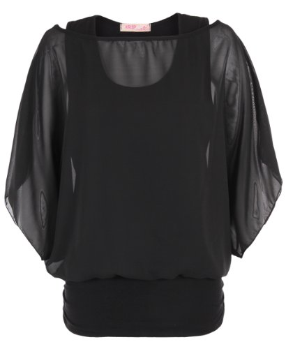 KRISP® Oversize Chiffon Ruched Top [Black,14]