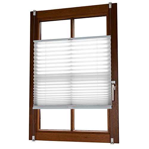 BigDean Plissee Weiß Crash 65x140cm Rolladen Klemmfix Faltrollo Rollo ohne Bohren Jalousie Fertigplissee