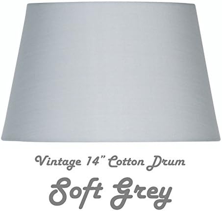 SOFT GREY 14" COTTON DRUM HARD LINED SHADE Complete with Reversible Gimbal to Fit Table &amp; Floor Lamps or Ceiling Rose. FREE Adaptor Included to Fit All Lamp Sizes BC SBC ES SES. Height 215mm x Diameter 355mm (8.5" x 14")