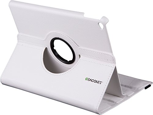 WEIß iPad AIR 2 ( 6 ) 360 Grad rotierende Ledertasche Smart Case Hülle für das neue Apple iPad AIR 2 ( 6 ) mit Retina Display voll kompatibel mit der Sleep-Funktion + Displayschutzfolie + kapazitiver Stift