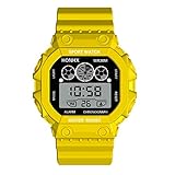 EUCoo Sport Uhr Marke Luxus Drei Augen Analog Digital Sport Led Wasserdichte Leuchtende Armbanduhr(Gelb)