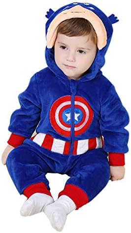 Soft Toddlers' Captain America Pajamas Kigurumi Unisex Baby Cosplay Onesie Costume romper ((12 - 18 Months (90cms))