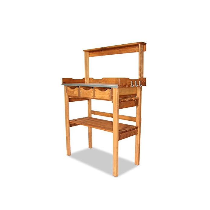 Pflanztisch Aus Holz Mit 3 Schubladen Zinkplatte Braun B78 X T38 X H82113 Cm