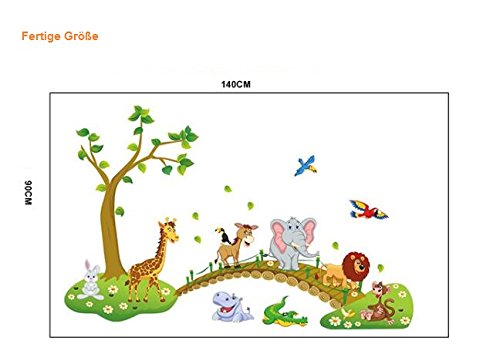 HALLOBO® XXL Wandsticker Wandtattoo Kinderzimmer Wald Tierbrücke Tier Brücke Baum Elefant Giraffe Eulen Ameise Wandaufkleber Wall Sticker Kinder Kind Junge Mädchen Baby Babyzimmer - 3