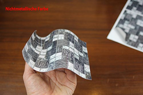 30 stück Fliesenaufkleber für Küche und Bad (Tile Style Decals 30xTP 71 -6in- Black & Silver Glass) | Mosaik Wandfliese Aufkleber für 15x15cm Fliesen | Fliesen-Aufkleber Folie Farbe – Mitternachtsblau | Deko-Fliesenfolie für Küche u. Bad (15cm – 30 stück, Schwarzes u. Silbernes) - 2