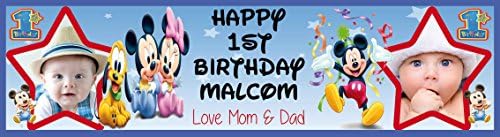 Mickey Mouse Themed 4 Foot Personalised Photo Birthday Banner Party Decorations