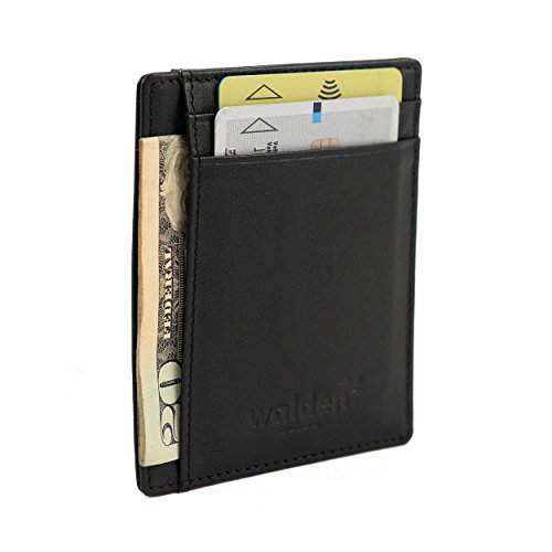 Preisvergleich Produktbild Nomalite Kreditkartenetui RFID Schlanke Lederbrieftasche / Kartenhüllen mit RFID-Abschirmung, 4 Kartenfächern, 1 Fach. Klein, Schwarz, flach designer Leder mit RFID blocker für Herren / Damen