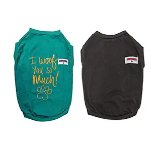 FETCHER Sea Green & Black Premium Dog T-Shirts for Small Breeds (Set of 2) (Medium)