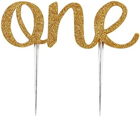 Brcohcoo 1st First Birthday One Cake Topper Decoration Single Sided Double Gold Glitter