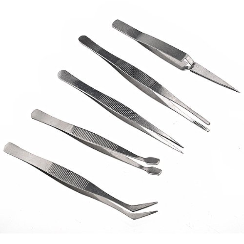 Pixnor® 5-in-1 High-precision Stainless Steel Tweezers Repair Tools Set (Silver)