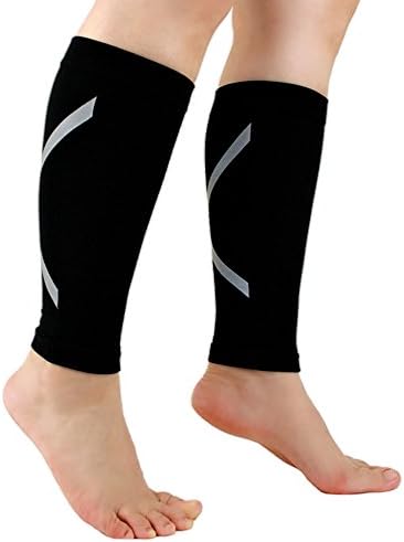 Calf Leg Compression Sleeves , Graduated Compression Shin Splints, Circulation &amp; Leg Cramp Compression Support tights - Running, Jogging, Cycling, Basketball, Soccer, Hiking, Fitness &amp; Exercise Enhanced Performance - Ergonomic fit for Men &amp; Women &amp;Kids, One pair-Black-Large