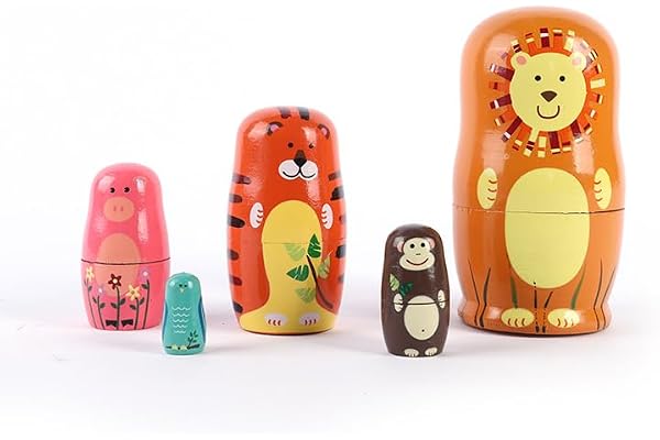 Lot de 5 poupées Russes pour Enfants Animaux Matriochka en Bois Poupées Russes Figurines matriochka Jouet pour Anniversaire d'enfant