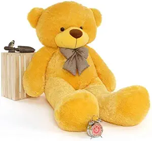 Frantic Teddy Bear with Neck Bow Premium Quality Soft Plush Fabric (Yellow, 5 Feet)
