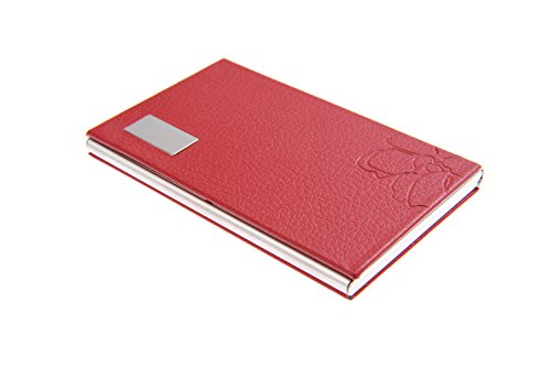 Tarjetero/Estuche para tarjetas de visita, hecho de acero inoxidable de alta calidad, elegante y femenino gracias a su forro de polipiel con flores, para 10-12 tarjetas, de rojo, 439-03 (DE)