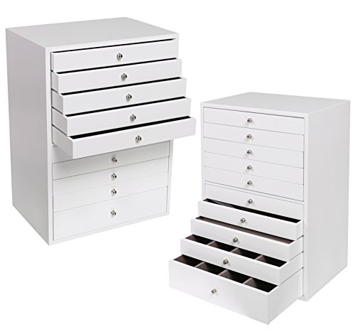 Homdox Schmuckschatullen Schmuckkästchen Uhrenkoffer Schmucklade 10 Schichten mit Schubladen Weiss - 7