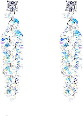 BiBeary Women CZ Chandelier rund elegant Dangle Pierced Earrings clear AB Adorned with Swarovski® Crystals silver-tone