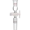 StonyLab Glass Vacuum Flow Control Adapter Straight with PTFE Stopcock and Two 24/40 Joints for Lab Supply