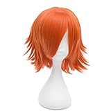 Orange Cosplay Perücke Kostüm Verkleidung Wig lang Pony Halloween Rock Gewellt