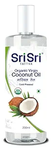 Sri Sri Tattva Organic Virgin Coconut Oil, 200ml - Cold Pressed, Natural, Pure Coconut Oil for Healthy Hair and Skin Care - Suitable for Cooking