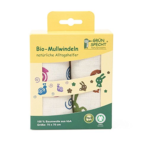 Grünspecht 563-V1 Bio-Mullwindeln, 100 Prozent Bio-Baumwolle, 70 x 70 cm, (2 Tücher) - 3