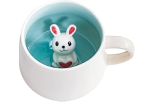 Biigming Tasse Lapin 3D Tasse Aniaml en Céramique 350 ml Mug Humour Faite à la Main comme Cadeaux pour Noël, Anniversaire, Femmes, Enfants(Lapin)