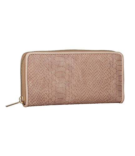 Preisvergleich Produktbild SIX "Trend längliches Damen Portemonnaie Geldbörse Reißverschluss Schlangenleder-Optik Animal Print altrosa rose beige (419-633)