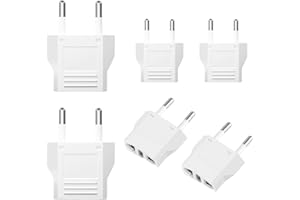 V&J Pack 6 Uds. Adaptadores de Enchufe Europeo. Adaptadores 6A 110/250V de Viaje a Europa-China-Italia-Francia-Alemania-España. (Blancos)