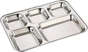 SKARS 5 in1 Compartment Divided Plate - Bhojan Thali Steel - Mess Tray - Dinner Plate Set of 1