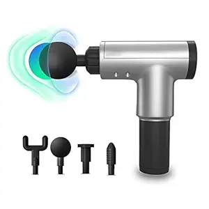 CHIWAY Electric Massager Gun Deep Tissue Percussion Muscle for Pain Relief, Handheld Massager for Body,Sports Portable Super Quiet Brushless Motor,Grey,Battery powered