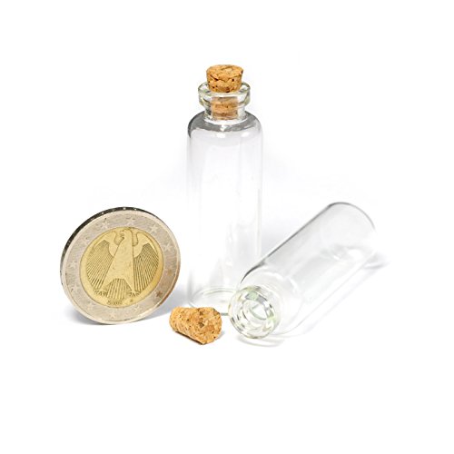 20er SET Mini-Fläschchen 5ml aus Echtglas mit Korken für Dekoration, zur Aufbewahrung kleiner Mengen oder als Puppenfläschchen – Marke Ganzoo - 3