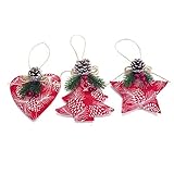 Personalizado:Sí changping Tres Adornos encomiables de Estrellas de Navidad/árboles de Navidad/Colgantes de Yute cardíaco Decorados conárboles de Navidad Decorados con artefactos de DIY(None Red[Three Packs])