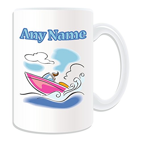 Personalised Gift - LARGE Motorboat Mug (Transport Design Theme, White) - Any Name/Message on Your Unique - Driver Water Speedboat Powerboat Engine Go-fast Boat Race Yacht Cruiser