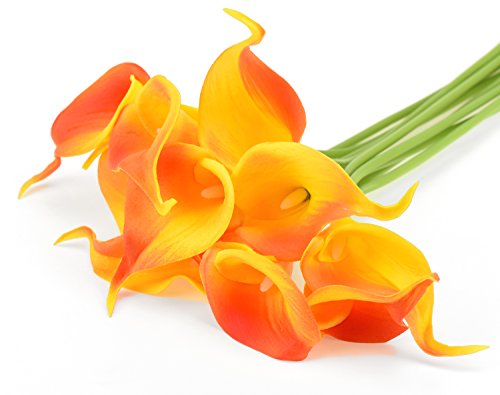 FiveSeasonStuff 10 Stück Qualität Gefühlsecht (Real Touch) Calla-Lilien-künstliche Blumen-Bouquet Dekoration, ideal für die Hochzeit, Braut, Party, Zuhause, Büro Dekor DIY (Sonnenuntergang) - 2