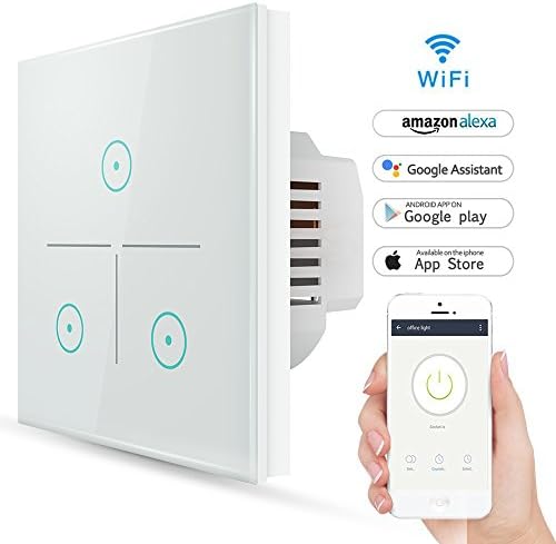 Wifi Smart Light Switch, Wireless Echo Remote Control Light Switch Work With WLAN Support Amazon Alexa &amp; Google Home, Timing Function, Overload Protection, Control Your Fixtures From Anywhere (Switch-3 Gang)
