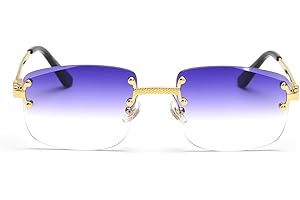 kachawoo Lunettes de soleil sans monture, carrées, couleur progressive, style rétro vintage