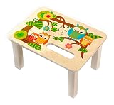 Hess Holzspielzeug 30283 Fußbank Eule aus Holz, 33 x 24 x 18 cm