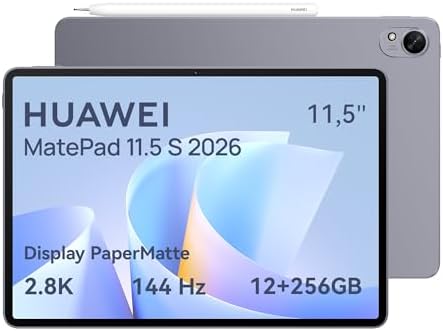 HUAWEI MatePad 11.5 S 2026 Tablet con Display PaperMatte ultra-luminoso 2.8K 144Hz, 12+256GB, Batteria da 8800 mAh, SuperCharge 40W, WiFi 6+, Bluetooth 5.2, M-Pencil Pro, Garanzia di 30 mesi